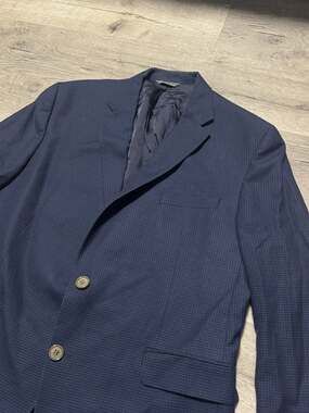 Jack Victor $949 Conway Sport Coat Jacket 48R Blue Micro Check Super 100s Wool